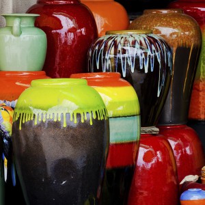 Colored jars.